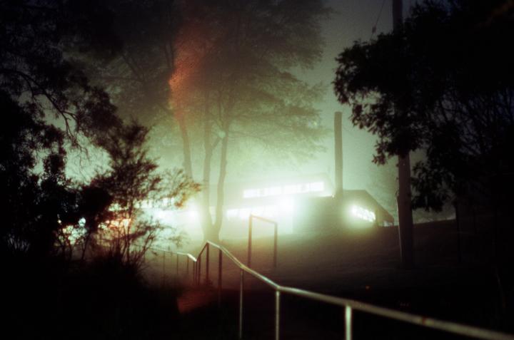 Foggy night, Blackheath, NSW, Australia. Nikon FE, Nikkor 35mm f/2.8, 700S remjet-damaged film