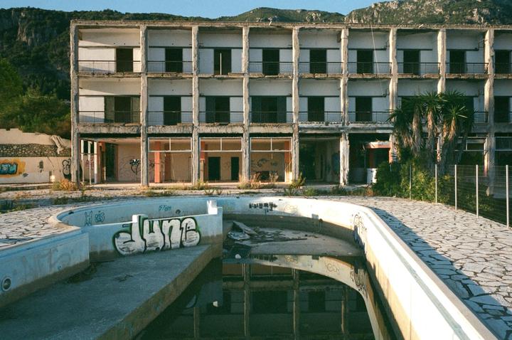 an abandoned hotel in greece, contax G2 + portra 400