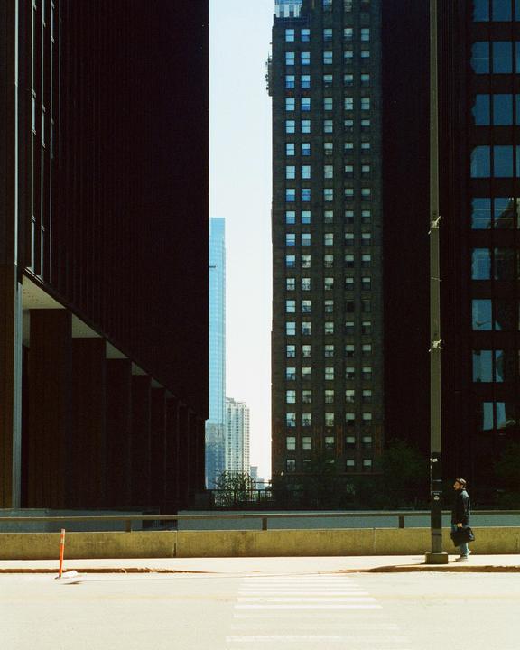 Man on the street (Downtown Chicago, Nikon N8008, Cinestill 400D)