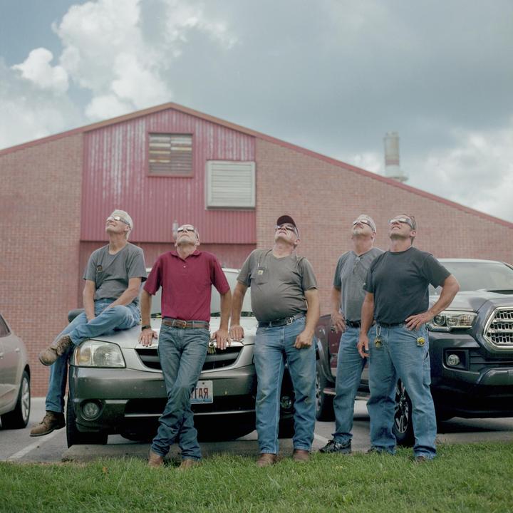 Farmers watching the 2017 solar eclipse in Carbondale, IL [Hasselblad 500 c/m, 80mm, Kodak Portra 400]