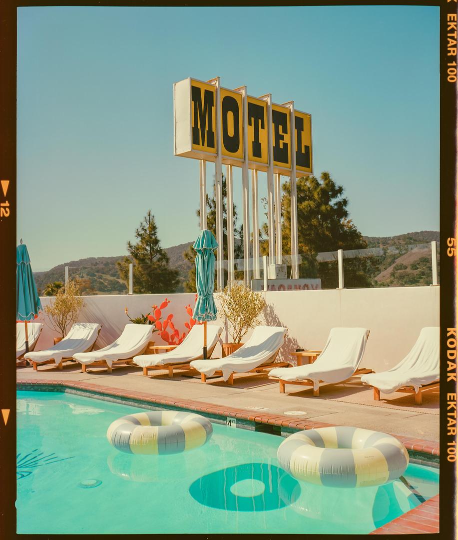 Motel California · Mamiya 7ii 80MM · Kodak Ektar 100, tagged umbrella