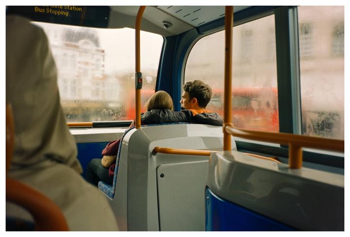 Which composition do you prefer? Lovers on a London bus [Chinon Auto 3001, 35mm 2.8, Kodak 5219 500T, home dev+scan]