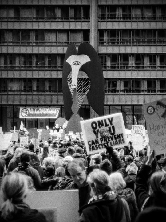 A couple images from the protest in Chicago this past weekend (Kentmere 100, Olympus XA)