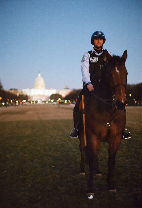 Pig on Horse; or, The US Park Police Will Be Forcibly Removing More Than 70 Unhoused People From Washington DC's McPherson Square On February 15th [Canon AE-1, 50mm f/1.8, Kodak Gold 400]