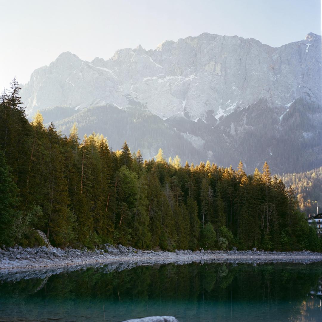 Zugspitze and Eibsee in the Morning [Hasselblad 500cm | 80mm | Ektar 100], shot on hasselblad 500c/m with kodak ektar 100