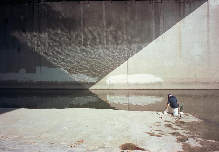 Guy fishing on LA River (Fuji Natura Black, Portra 400)