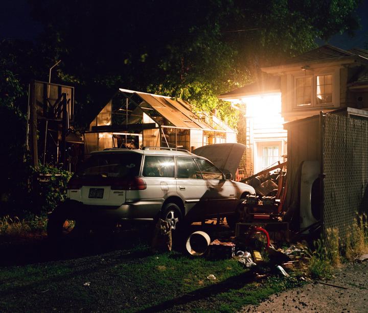 Some of the cars and trucks of Portland’s alleyways at night - Super Fujica 6, 75mm f/11, Portra 400