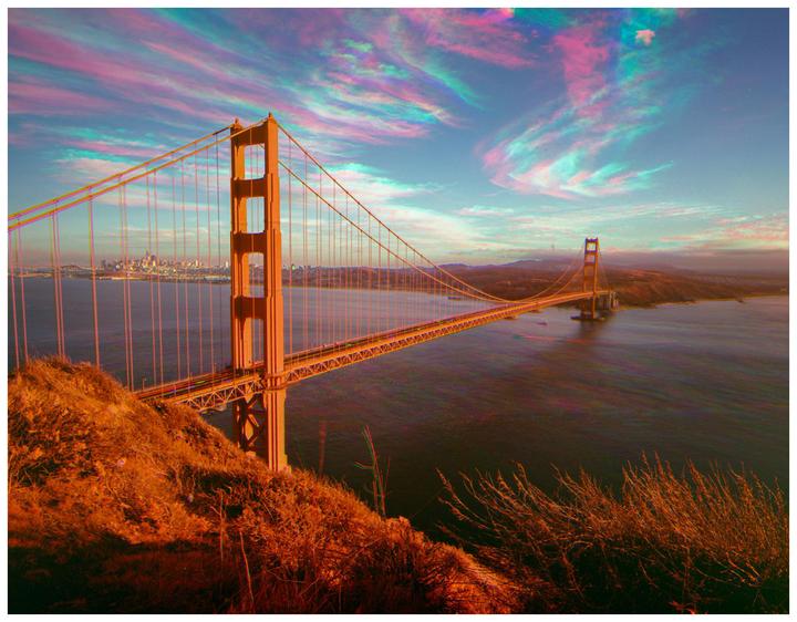 “The Bridge Shot” + cotton candy (IR Trichrome - Mamiya 7/43mm/Rollei IR)