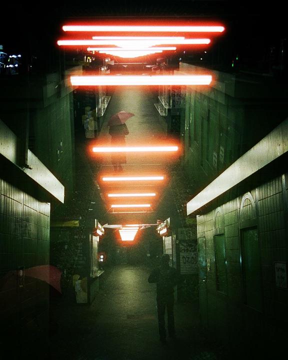 Upside (Double Exposure, Canon A1, 35mm, Cinestill 800T)