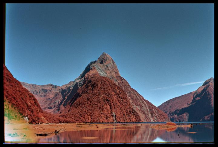Mitre Peak in Infrared [Nikon F80 / 50mm / Rollei IR 400 trichrome]