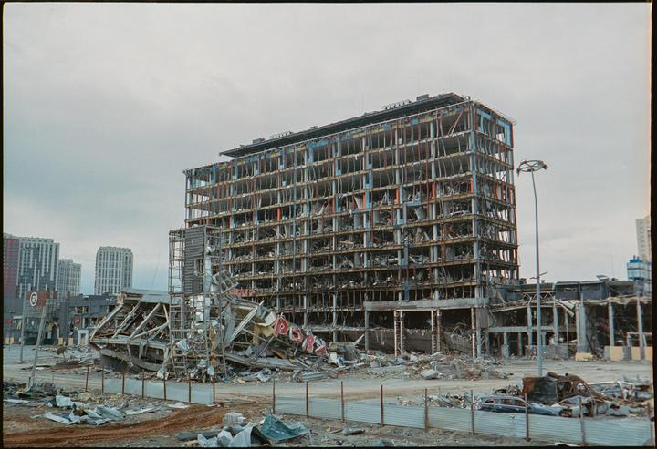 Kyiv shopping mall destroyed by russian missile on 20 March 2022. Nikon N80, Nikkor 35mm f/2D, Portra 400