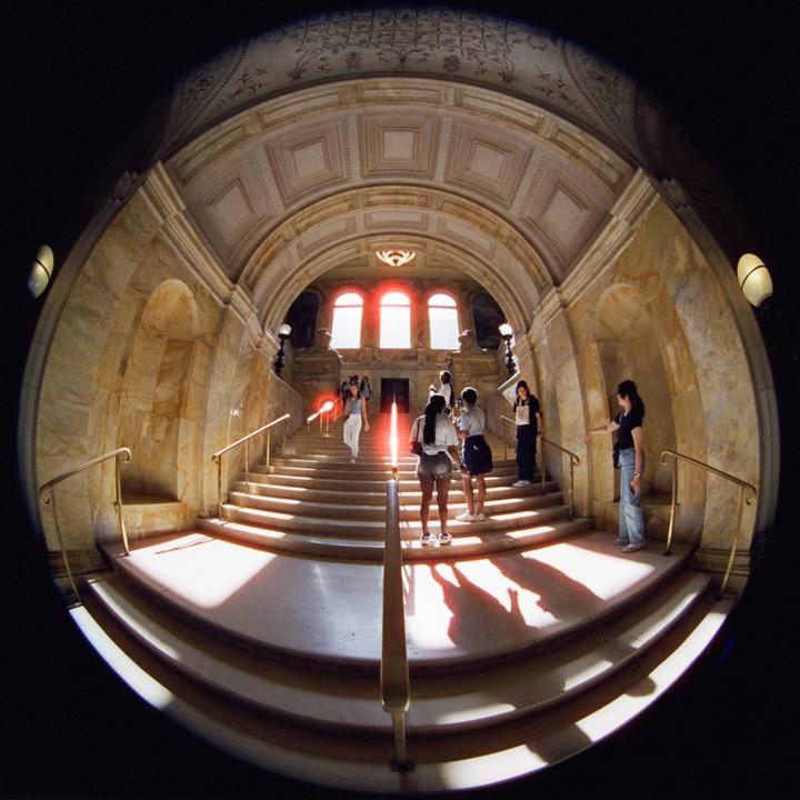 Boston Public Library Entryway [Canon EOS-1V, 8-15 f/4 Fisheye, Cinestill 800T]