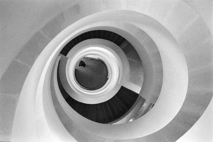 Helix Staircase, LUMA tower, Arles, France • Canon F-1, Canon FD 50mm f/1.4, Ilford HP5, ISO 400