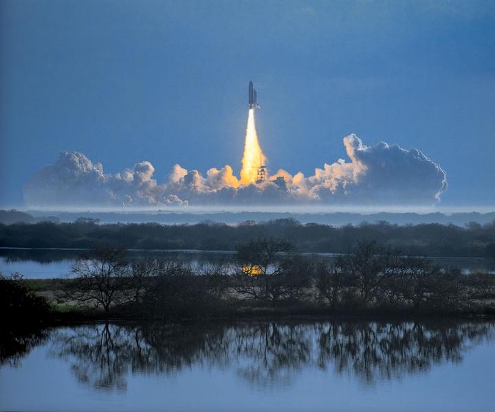 Challenger lifts off above Mosquito Lagoon, 1984 | Hasselblad 500 EL/M | Unknown Lens | Unknown Film