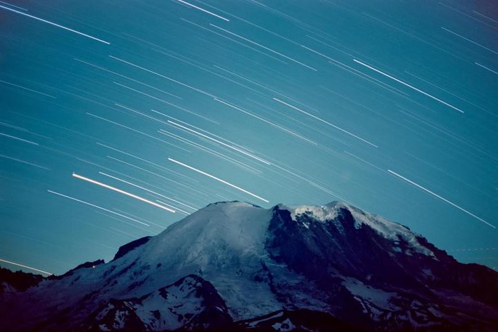 Sunset/Astro at Mt Rainier. Canon AE-1 Program, 50mm f1.8, Ektar 100