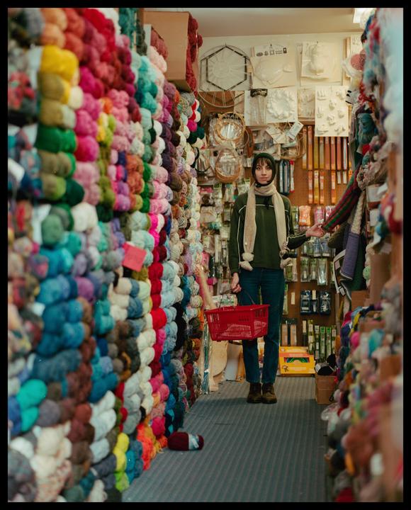 Part 2 of my girlfriend in the best yarn shop in OH. (RZ67, 110mm 2.8, Portra 400)