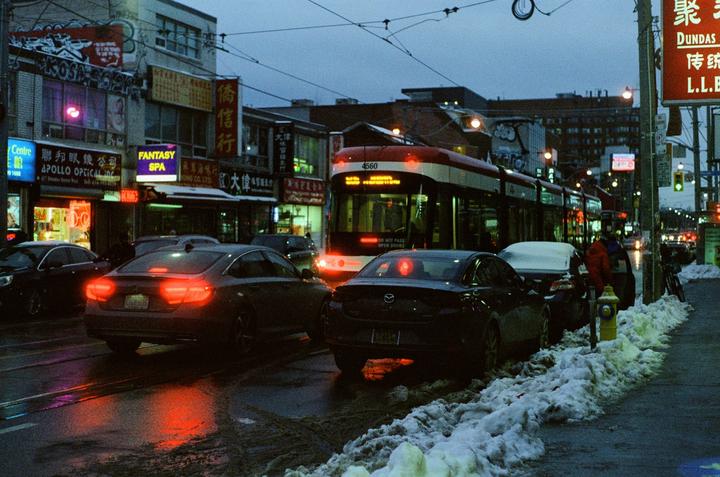 Toronto's streetcars [Pentax K1000, 49mm f/2.8, cinestill 800t]