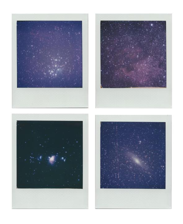 Nebulas, Clusters & a Galaxy Collage, Polaroid GO film, Pentax 67, 600mm f4 SMC