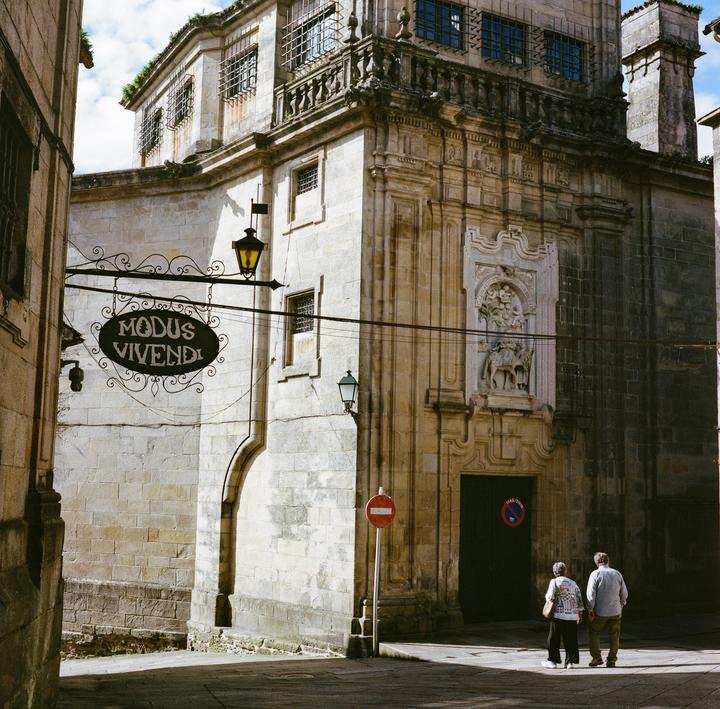 An elderly couple in Santiago Spain. Rolleicord. Porta 400.