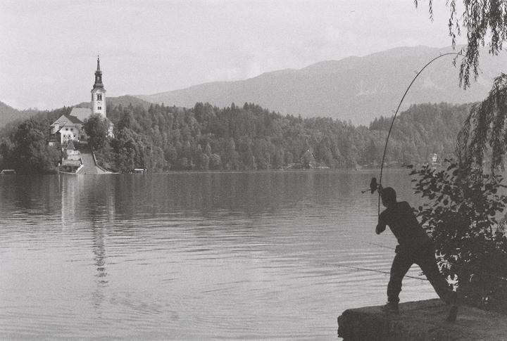 Fishing in lake Bled, Nikon FA, Nikon 50mm f1.8, Ilford HP5