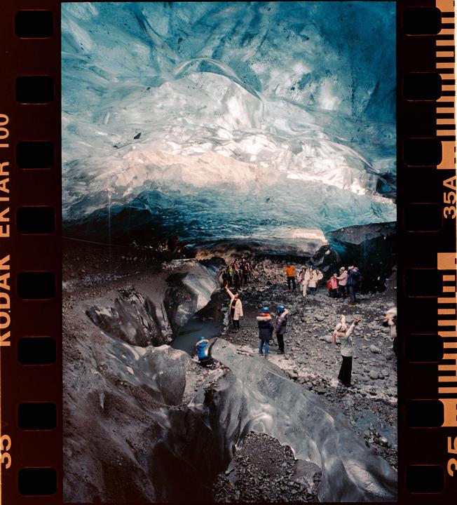 Elation in the Sapphire Ice Cave | Nikon FM3a | Nikon 20mm f3.5 | Kodak Ektar 100