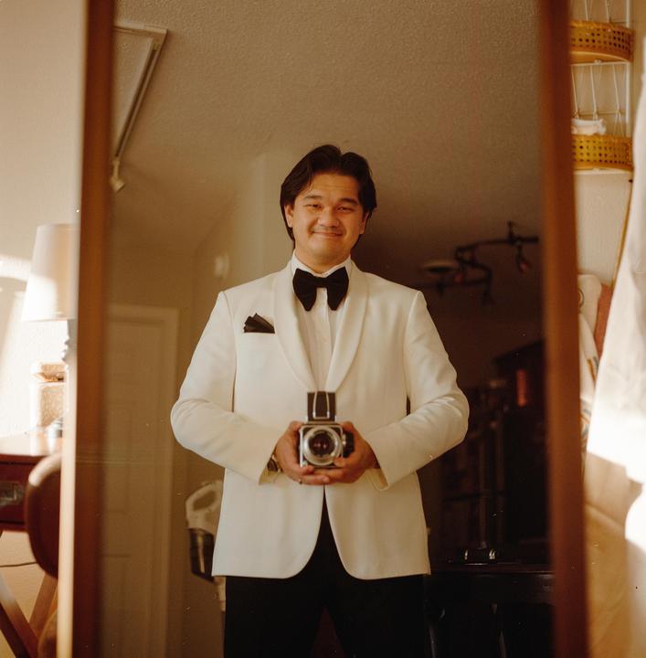 Trying on my suit before the wedding (Hasselblad 500cm, 80mm f/2.8, Gold 200)