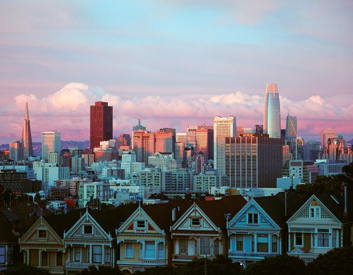 The Painted Ladies & the city [Kodak Portra 800, Mamiya 7, 210mm F8]