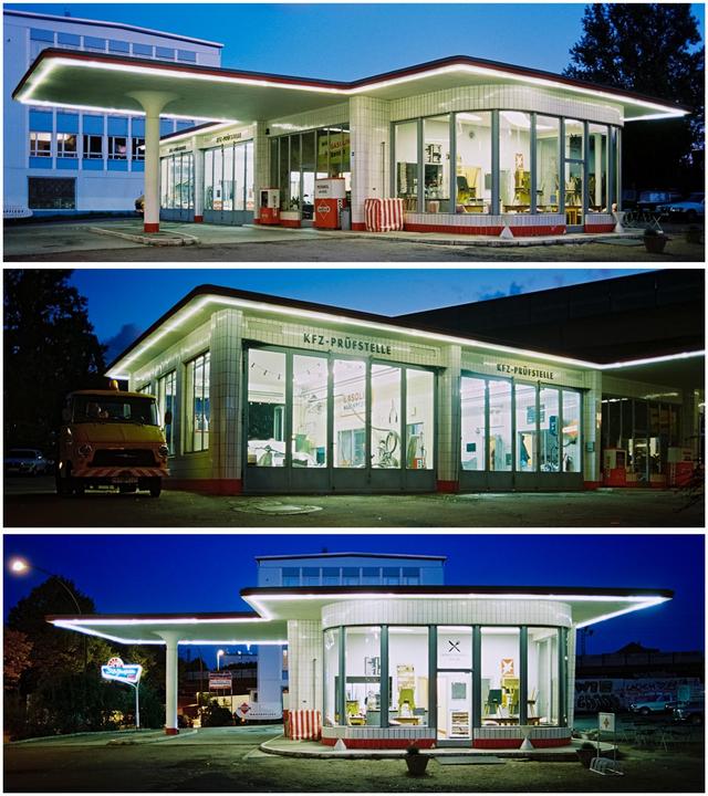 Pano-crops of an old gas station [Nikon F100, 14mm/f2.8, Ektar 100 or Portra 160]