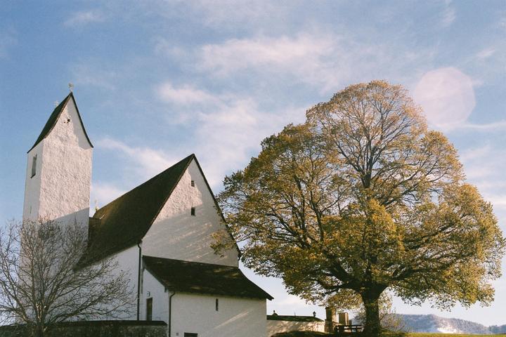 Church and tree. Bavaria Germany. Olympus Om-2S / Fujifilm superia xtra 400