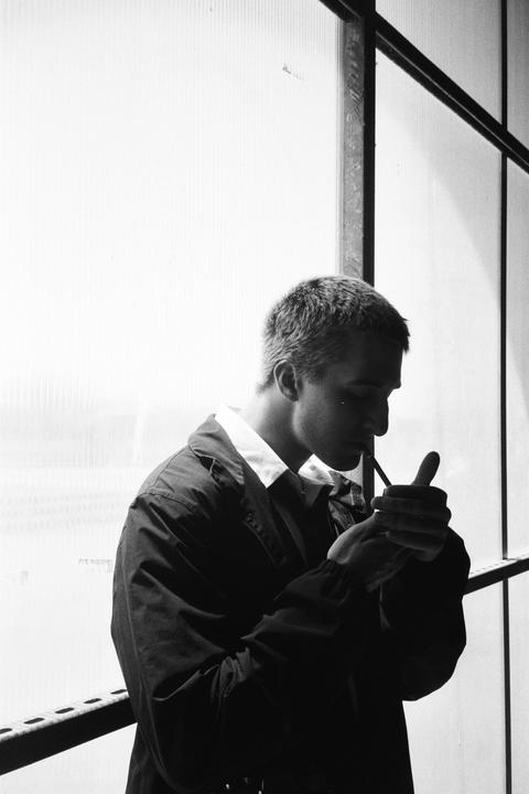 Shooting my friend with a canon sure shot 85mm and some ilford hp5