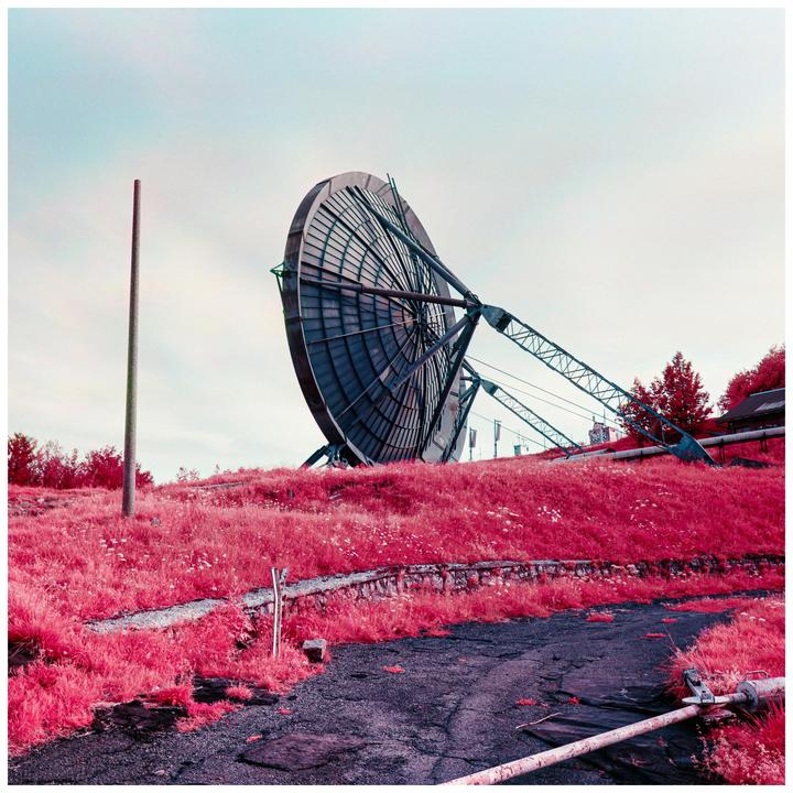 Infrared trichromes at an abandoned NATO ACE High radio base used during the Cold War. Mamiya 6MF, 50mm f4, Rollei IR400