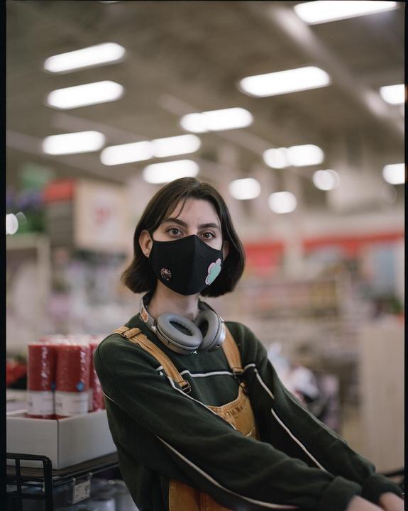 Amber, always at the craft store (Pentax 6x7/105mm 2.4 Takumar/Fuji Pro 400H)