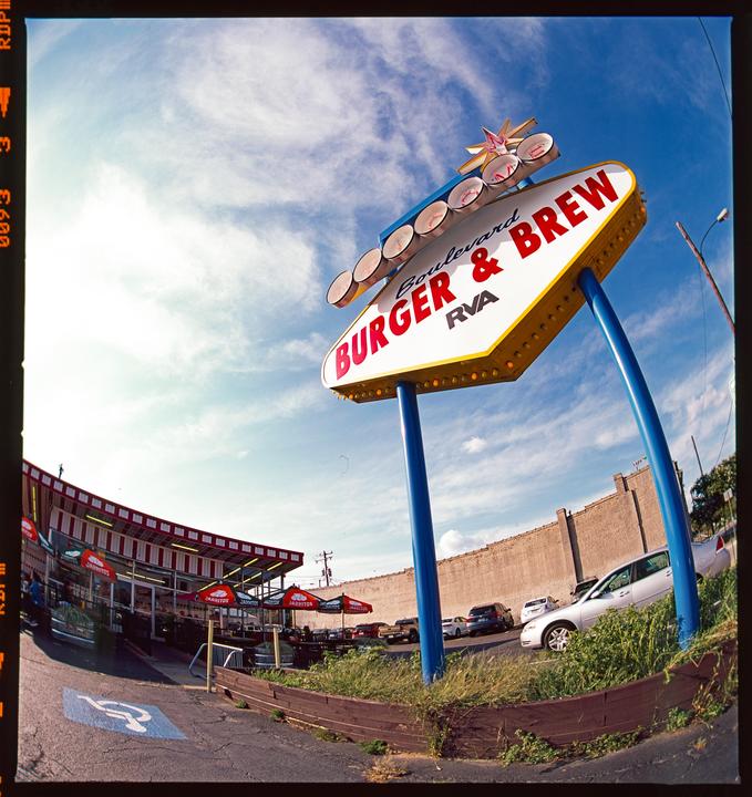 Burger and Brew [500c, Provia, 30mm fisheye]
