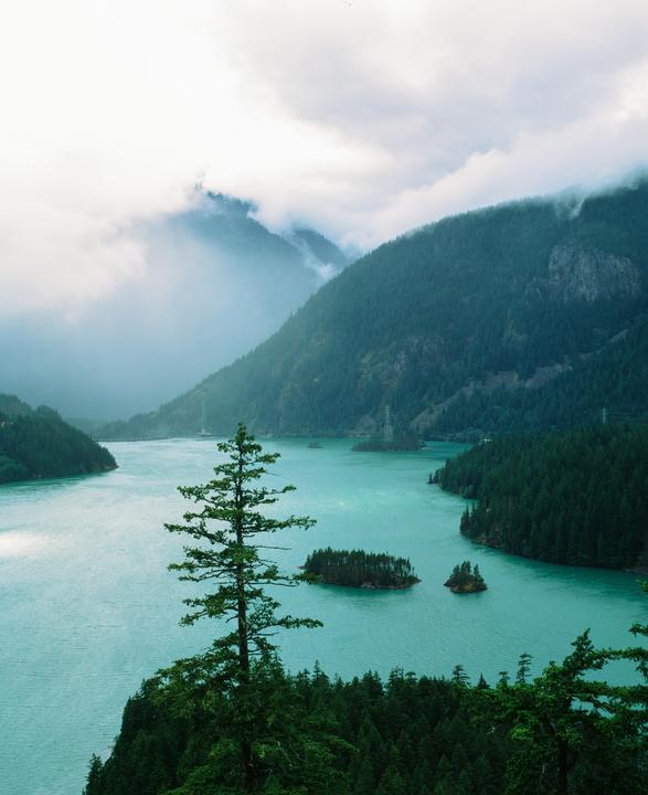 The turquoise glacial waters of Lake Diablo in North Cascades National Park, Washington. (RB67 Pro S - 90mm - Velvia 50)