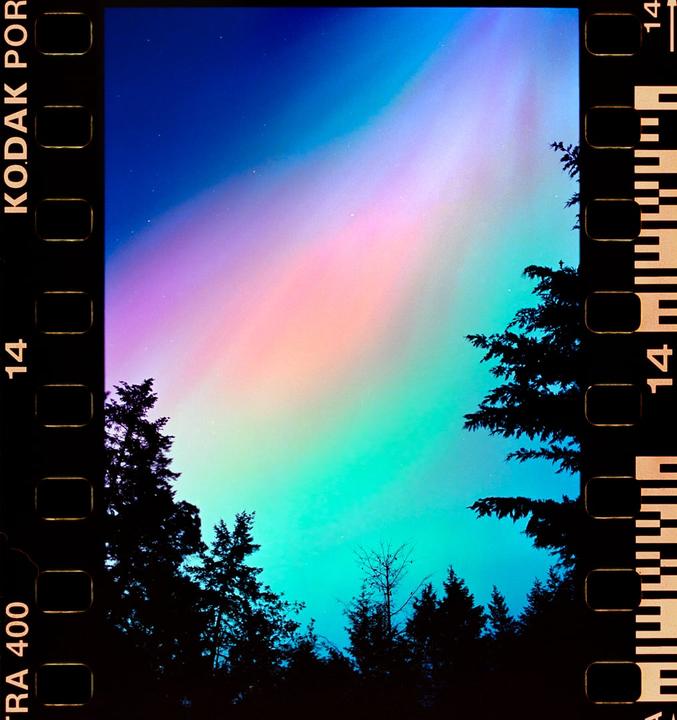Experiments with Aurora Borealis on 35mm film. Kodak Portra 400. Nikon FM2 28mm 2.8.